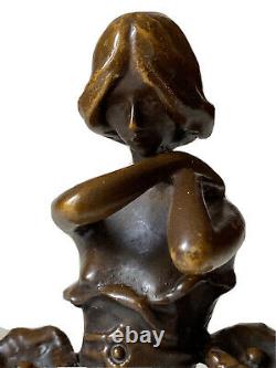 Sculpture In Bronze Woman Bignones Flowers Art Nouveau Jugendstil Epoque Xxème