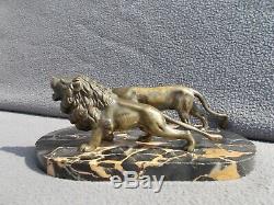 Sculpture Lion & Lioness Bronze Art Deco 1920 1930 Figural Statue 30s Antique