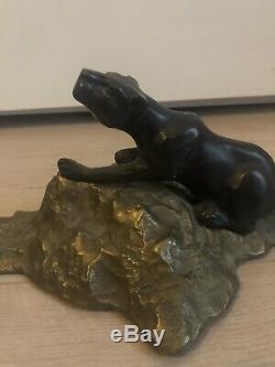 Sculpture Panther Laffut On A Rock Bronze Age Ancient Art Deco Rare 1930