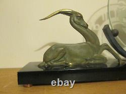Sculpture Pendulum Gazelle Art Deco 1930 Orientalist Marble Black Belgium Bronze