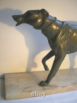 Sculpture Regulars With Bronze Patina, Greyhound On Marble Terrace, Art Deco