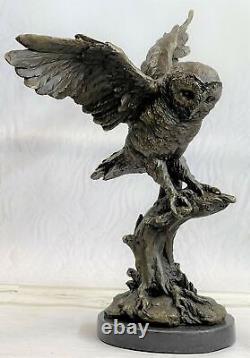 Sculpture Statue: Art Nouveau Style Bronze Owl Bird Faun Decor