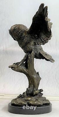 Sculpture Statue: Art Nouveau Style Bronze Owl Bird Faun Decor