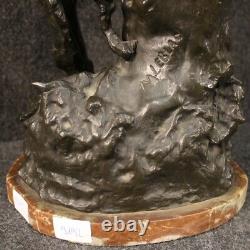 Sculpture Statue In Bronze Signed Old Girl Style With Wildlife 900 Art