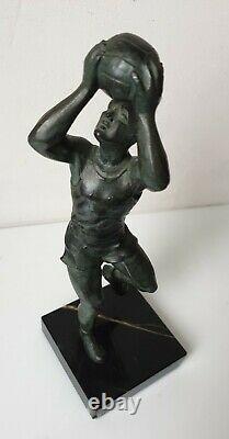 Sculpture Statuette Basketball Player Cast Iron Of Art Regulated Bronze Art Deco No Le Verrier