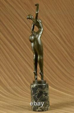 Sculpture / True Bronze Statue Marble Modern Art Base Female Signed