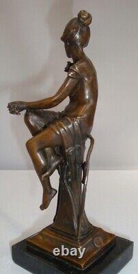 Sculpture of a Naked Woman Bird Art Deco Style Art Nouveau Bronze Statue