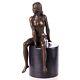 Sculpture Of A Nude Woman In Bronze Sitting On A Black Marble Art Deco After Claude