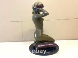 Sculpture of a Nude Woman with Necklace in Bronze Art Nouveau after Paul Ponsard