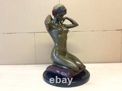 Sculpture of a Nude Woman with Necklace in Bronze Art Nouveau after Paul Ponsard