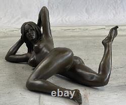 Sensual Erotic Nude Female Woman Signed Bronze Statue Sculpture Sexy Art Deco