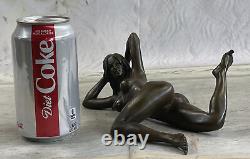 Sensual Erotic Nude Female Woman Signed Bronze Statue Sculpture Sexy Art Deco