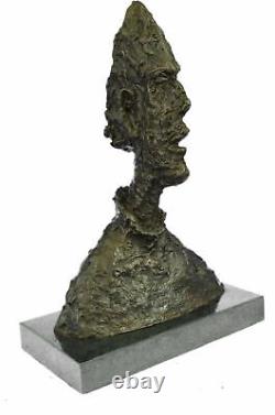 Signed Abstract Man Bust Art Deco Marble Sculpture Large Head Bronze Figurine