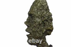 Signed Abstract Man Bust Art Deco Marble Sculpture Large Head Bronze Figurine