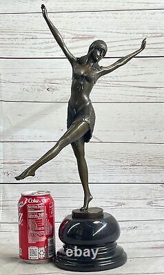 Signed Art Deco Chiparus Solid Bronze Marble Belly Dancer Sculpture Statue