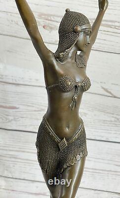 Signed Art Deco Chiparus Solid Bronze Marble Belly Dancer Sculpture Statue