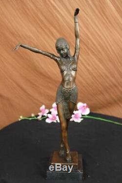Signed Art Deco Dancer Dancer Bronze Sculpture Marble Statue Figurine