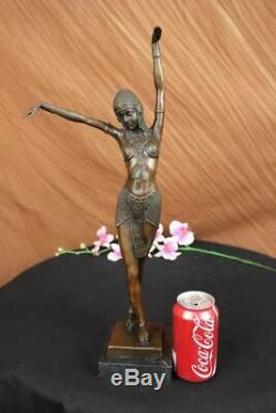 Signed Art Deco Dancer Dancer Bronze Sculpture Marble Statue Figurine