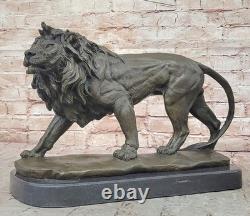 Signed Barye African Male Lion King of the Jungle at Rest Bronze Sculpture Art Deco