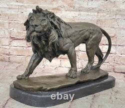 Signed Barye African Male Lion King of the Jungle at Rest Bronze Sculpture Art Deco