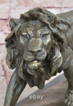Signed Barye African Male Lion King of the Jungle at Rest Bronze Sculpture Art Deco