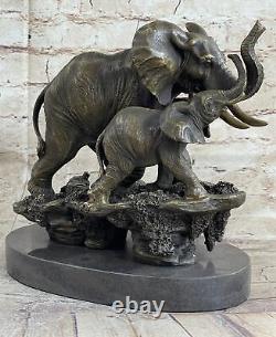 Signed Barye Art Deco Elephant Bronze Sculpture Cubism Wild Life Statue Large