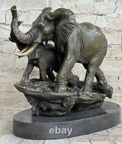 Signed Barye Art Deco Elephant Bronze Sculpture Cubism Wild Life Statue Large.