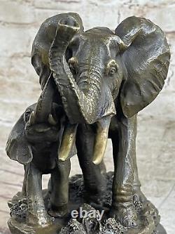 Signed Barye Art Deco Elephant Bronze Sculpture Cubism Wild Life Statue Large.