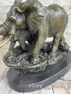 Signed Barye Art Deco Elephant Bronze Sculpture Cubism Wild Life Statue Large