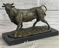 Signed Barye Male Bull Bronze Sculpture Figurine Art Deco Animal Statue Figurine