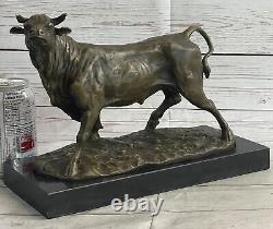 Signed Barye Male Bull Bronze Sculpture Figurine Art Deco Animal Statue Figurine