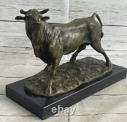 Signed Barye Male Bull Bronze Sculpture Figurine Art Deco Animal Statue Figurine