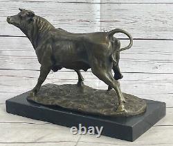 Signed Barye Male Bull Bronze Sculpture Figurine Art Deco Animal Statue Figurine