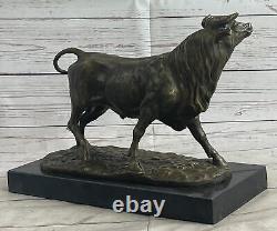 Signed Barye Male Bull Bronze Sculpture Figurine Art Deco Animal Statue Figurine