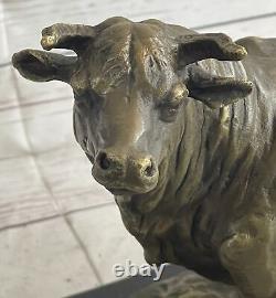 Signed Barye Male Bull Bronze Sculpture Figurine Art Deco Animal Statue Figurine