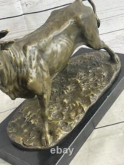 Signed Barye Male Bull Bronze Sculpture Figurine Art Deco Animal Statue Figurine