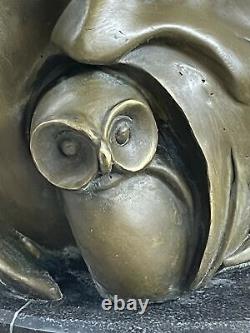 Signed Barye Owl Bronze Bird Sculpture Figurine Marble Base Art Deco