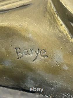 Signed Barye Owl Bronze Bird Sculpture Figurine Marble Base Art Deco