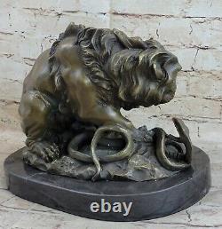Signed Barye Snake And Lion Bronze Marble Sculpture Statue Figure Art Deco