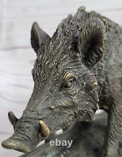 Signed Barye Wild Boar Pig Bronze Sculpture Figurine Art Deco Home