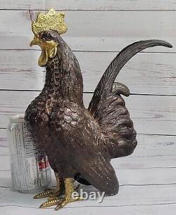 Signed Bronze Chicken Rooster Bird Statue Sculpture Art Decor Farm Barn