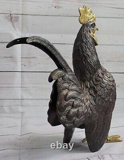 Signed Bronze Chicken Rooster Bird Statue Sculpture Art Decor Farm Barn