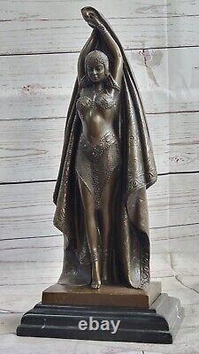 Signed Bronze Dancer Art Deco Vintage Figurine with Black Fringe 20s Style