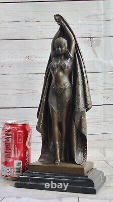 Signed Bronze Dancer Art Deco Vintage Figurine with Black Fringe 20s Style