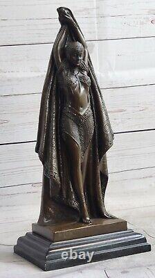 Signed Bronze Dancer Art Deco Vintage Figurine with Black Fringe 20s Style