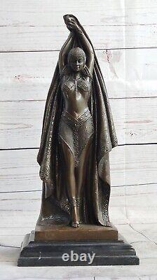 Signed Bronze Dancer Art Deco Vintage Figurine with Black Fringe 20s Style