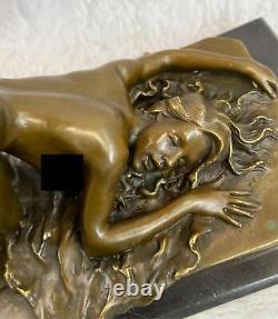 Signed Bronze Erotic Sculpture Art Deco Chair Figurine Statue with Marble Base
