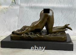 Signed Bronze Erotic Sculpture Art Deco Chair Figurine Statue with Marble Base