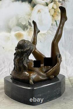 Signed Bronze Sculpture Art Deco Erotic Nude Sex Statue on Marble Base Large