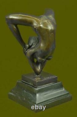 Signed Bronze Sculpture Art Deco Very Detailed Chair Gymnast Statue Figure